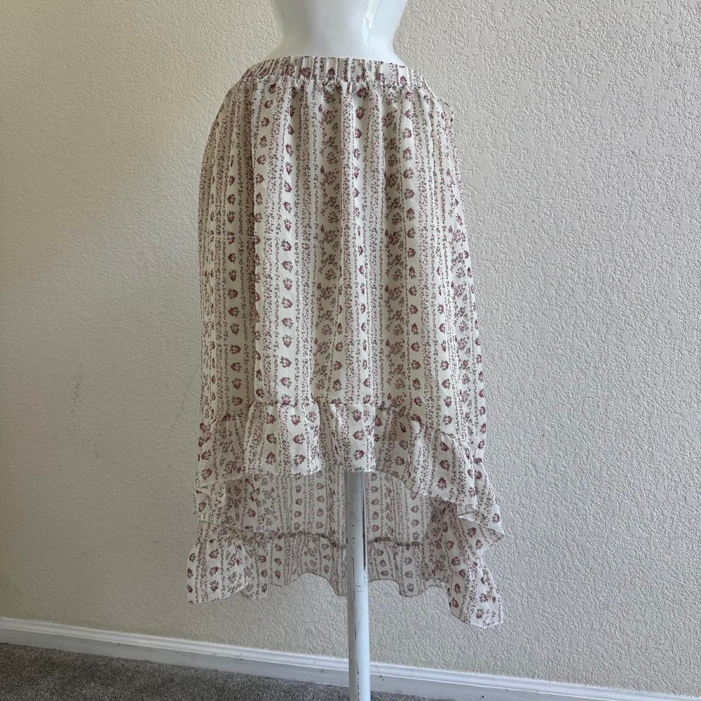 Polly & Esther white & pink floral asymmetrical skirt